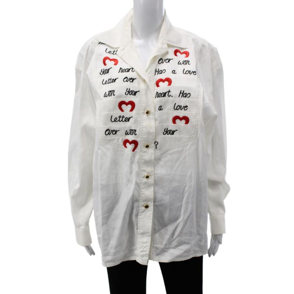 Escada Margaretha Ley Women White Cotton Button-Up Long Sleeve Size 42